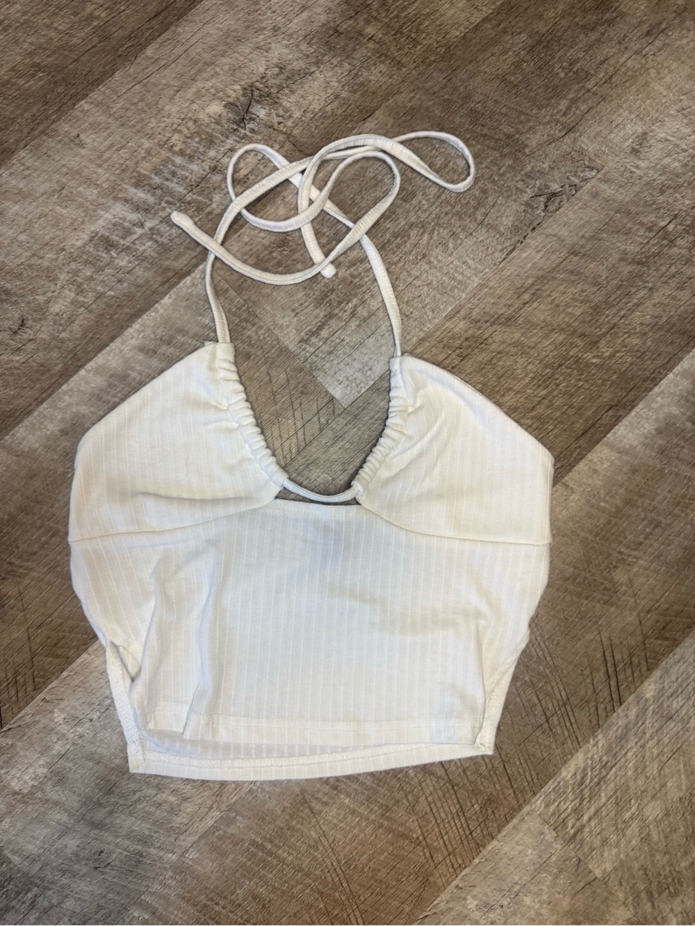 Zaful White Ribbed Halter Tie Crop Top